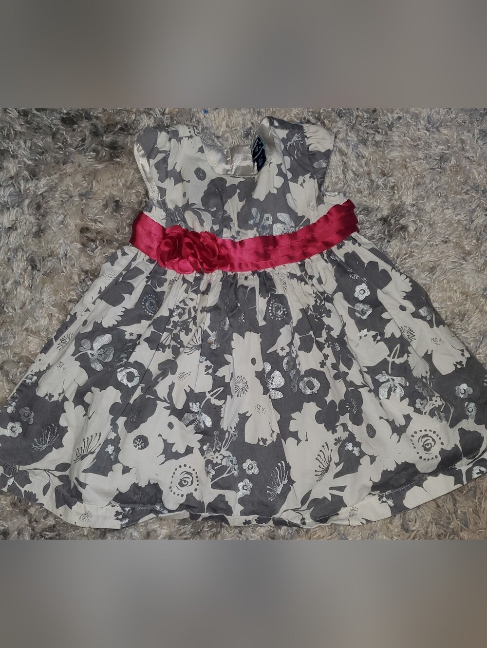 Girls 24 Month Floral Gray & White Dress with Pink Sash